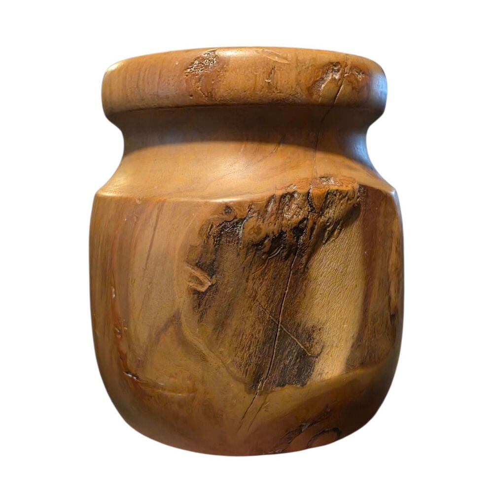Beautiful Burl Wood Hand Turned Bud Pen Vase 7" Farmhouse Decor Stamped Vintage